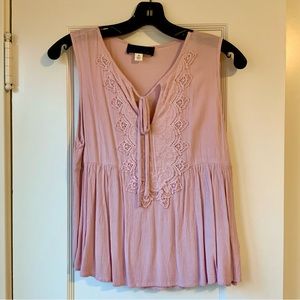 Pink Flowy Tank w/ Lace Detailing